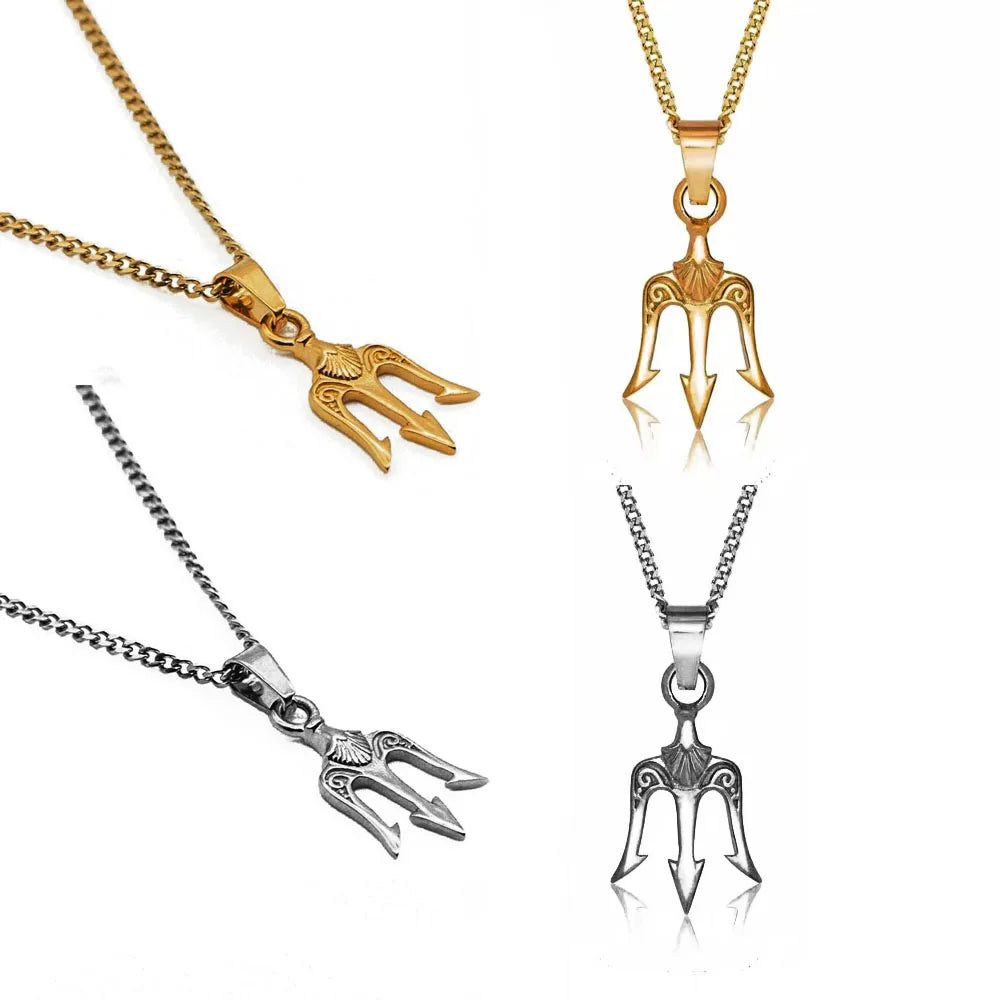 Stylish 18mm Trident Pendant PVD 18k Gold Stainless Steel Greek Jewelry Mythology Medusa Trident Chain Poseidon Trident Necklace
