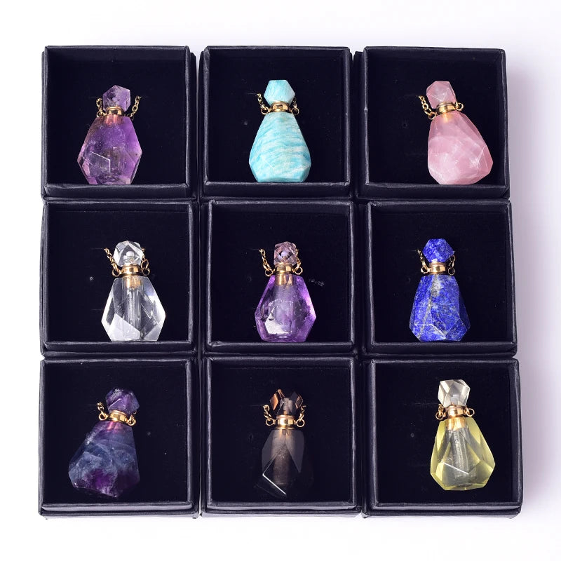 Perfume Bottles Natural Crystal Quartz Bottles Amethyst Perfume Oil Bottle With Gift Box