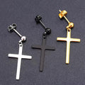 Hot Selling Trendy Stainless Steel Cross Pendant Hoop Earrings Gold Plated Personality Bead Jewelry-Wholesale