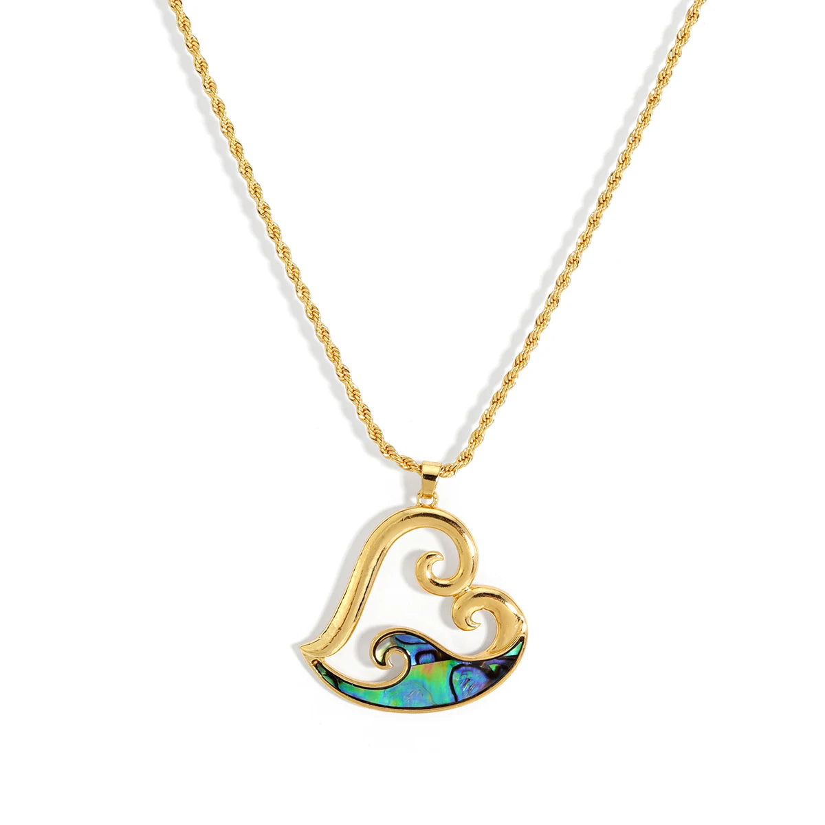 Hawaiian Jewelry Wholesale 18K Gold Heart Hawaiian Jewelry Ablane Shell Pendant Necklace Sea Wave Designer Necklace