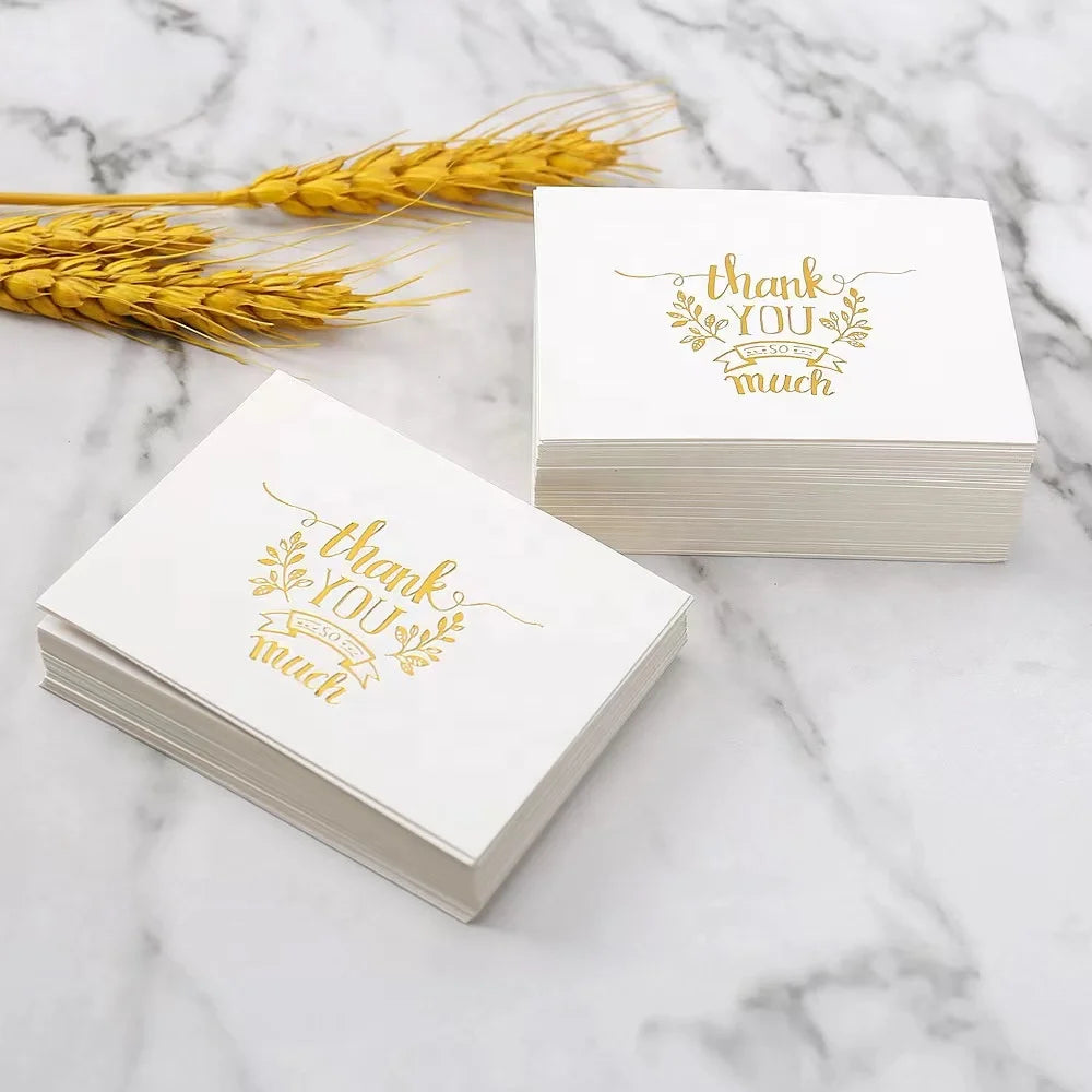 100pcs/bag Popular Hot Custom Wholesale Spot Gold Foil Thank You Cards for Wedding Holiday Gift Wrap Hand Message Decoration