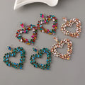 Fashon Women Diamond Hollow Heart Shaped Dangle Earrings Sparkle Rhinestone Crystal Big Love Heart Statement Earrings