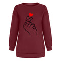 Calvera Women Sweet Heart Print Sweater Long Sleeve Oversize T Shirt Women Plus Hoodie