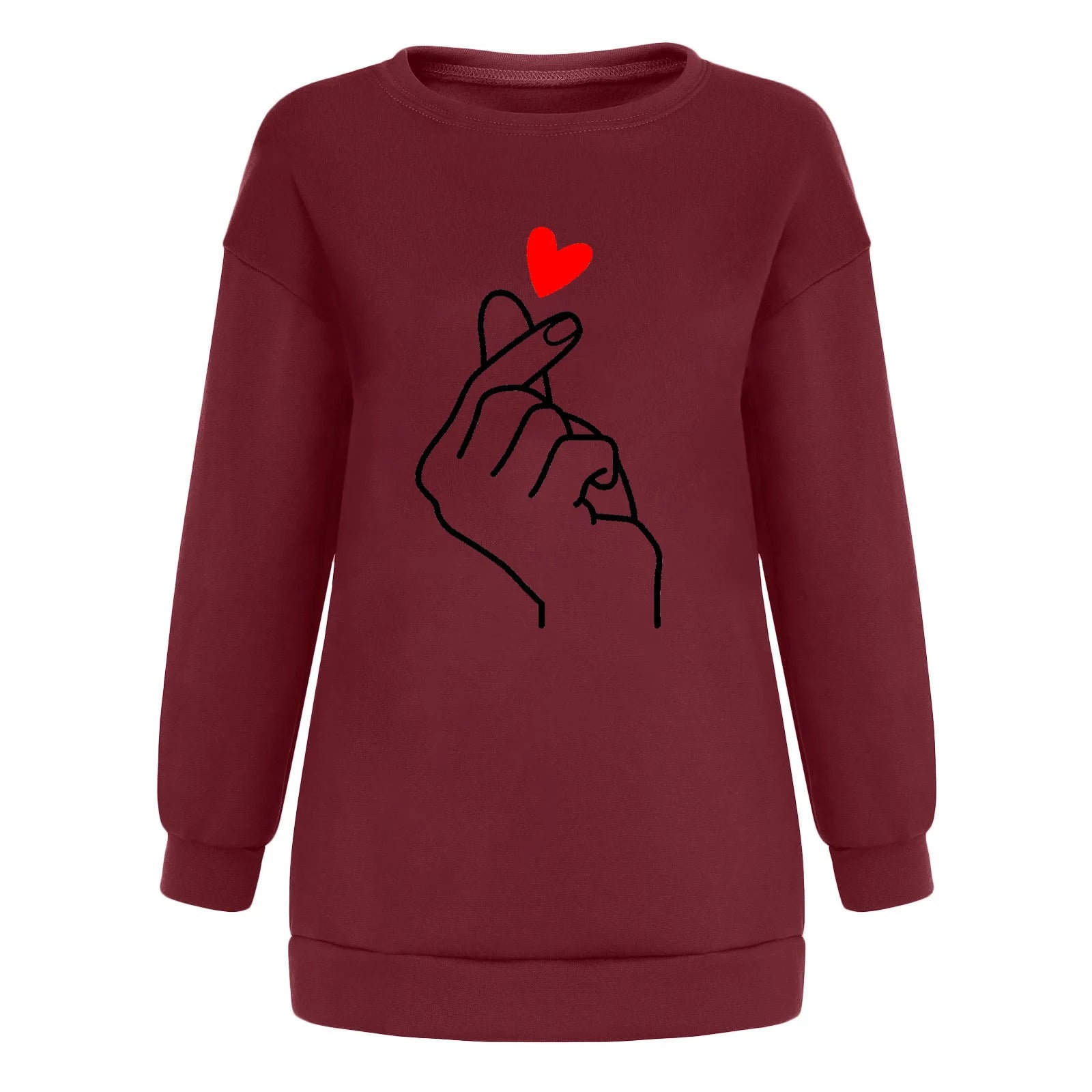 Calvera Women Sweet Heart Print Sweater Long Sleeve Oversize T Shirt Women Plus Hoodie