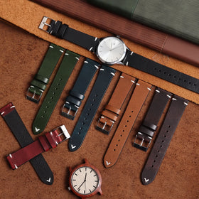 Direct Wholesale Luxury Genuine Leather Watch Strap Customizable Oil Wax Leather Watch Band With White Handmade Stitching