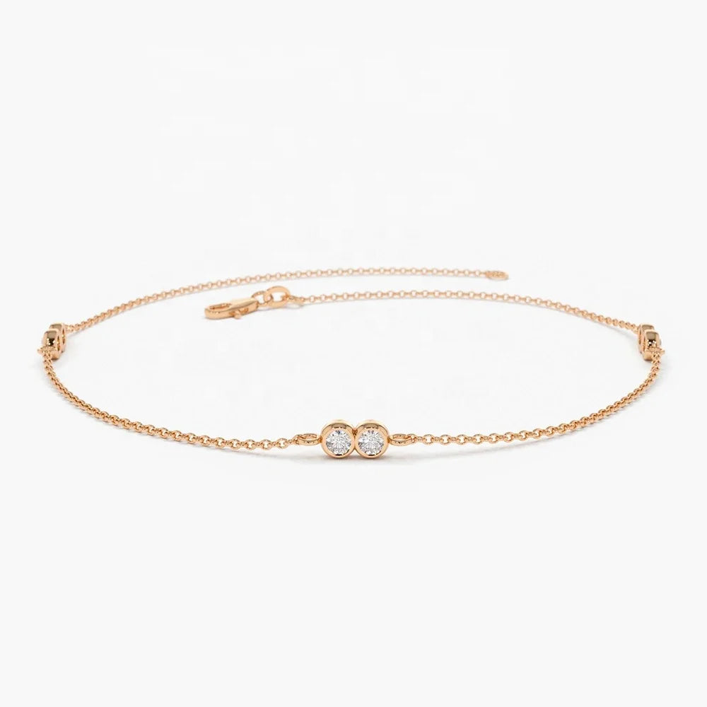 LOZRUNVE 925 Sterling Silver Statement Bezel Double Diamond CZ Charm Bracelet Gold Plated 18k