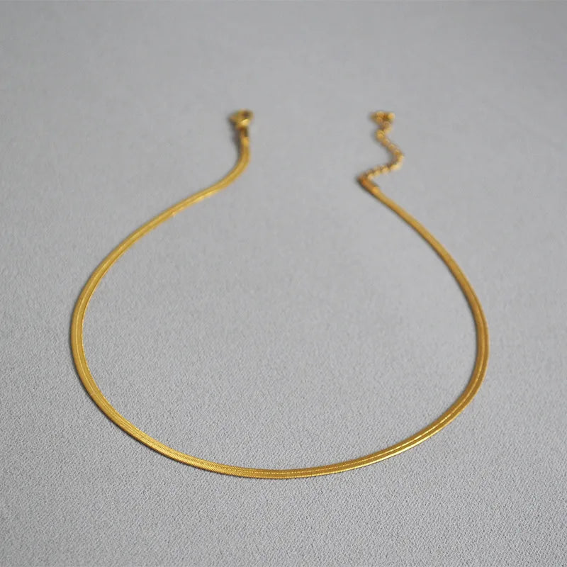 BFN011 Wholesales Fashion Gold Plated Thickness Flat Snake Chain Necklace Fashion Lady Round Brass Chain Choker Necklace