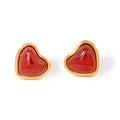 J&D New Trendy Waterproof 18K Gold Plated Stainless Steel Jewelry Gift Red Agate Heart Shaped Stud Earring