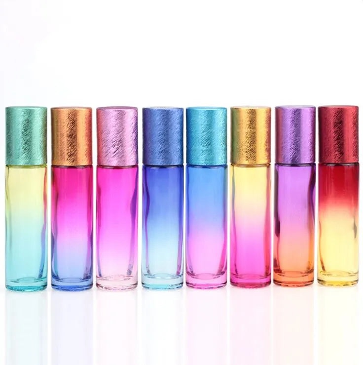 In Stock 10ml Ombre Colors Roll on Glass Bottle With Brushed Colors Aluminicum Cap for Essential Oil