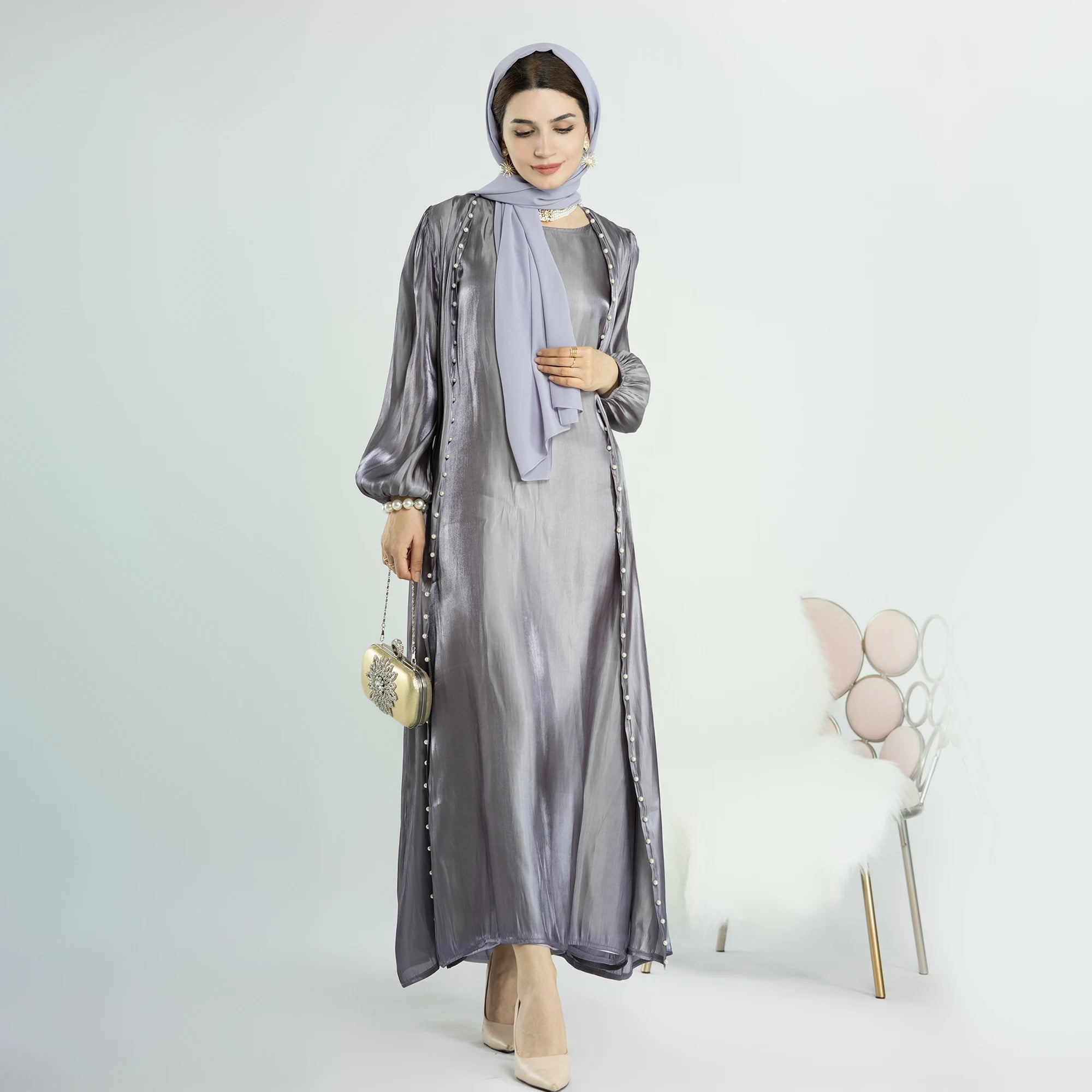 Loriya 2026 Latest Ladies Abaya Islamic Clothing Shining Summer 2 Piece Abaya Set Modest Dresses Women Abaya