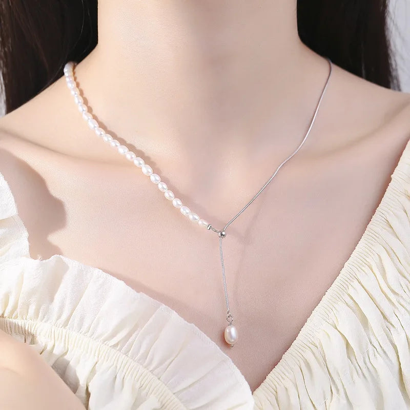 925 Sterling Silver Snake Chain Luxury Handmade Freshwater Pearl Beaded Choker Necklaces for Women