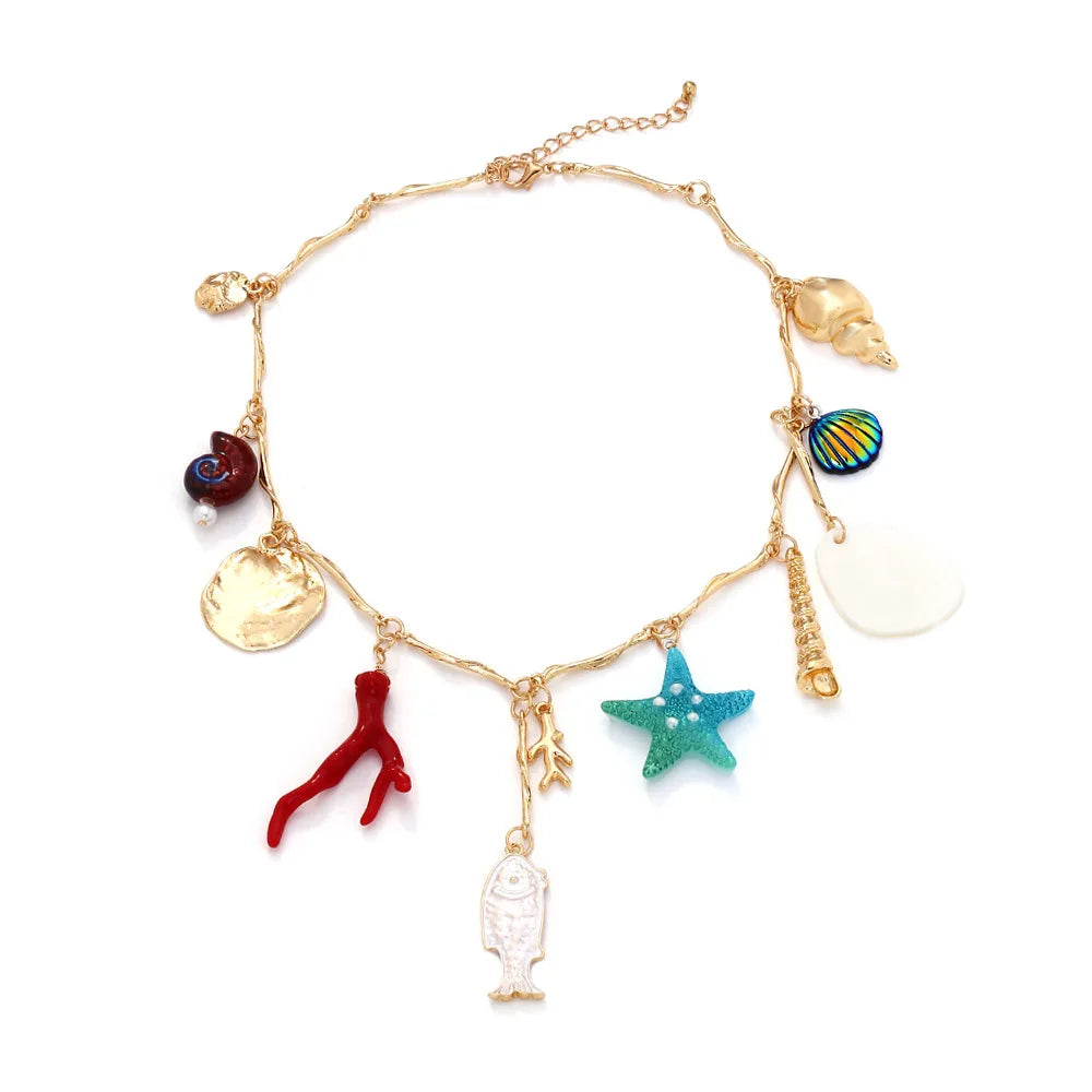 New Vacation Exaggerated Sea Animal Pendant Necklace Cute Colorful Tropical Fish Conch Shell Pendant Necklace Gifts for Women