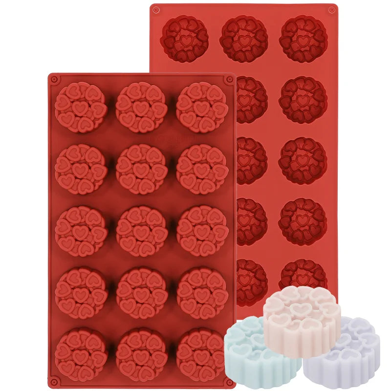SILIKOLOVE Factory Customizable 15 Cavity Heart Pattern Shape Cake Maker LFGB Non Stick BPA Free Silicone Mousse Cake Molds