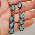 Fashion Trend Vintage Metal Teardrop Turquoise Long Geometric Earrings for Women