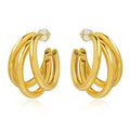 Personalized Minimalist Brass Gold-Plated Hypoallergenic Triple-Loop Hoop Earrings Custom Jewelry