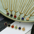 Titanium Steel 18K Gold Plated Double Layers Rice Bead Curb Chain Natural Stone Rose Quartz Agate Pendant Necklace
