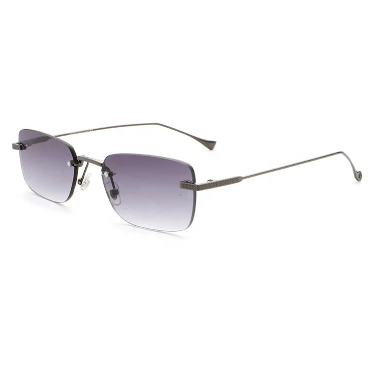 Aochi Square Anti UV400 Sunglasses Black Metal Shades Mens Square Rimless Sun Glasses Frameless Sunglasses for Business Men