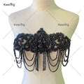 WDP-289-1 Colorful 2022 Crystal Red Bead Rhinestone Bodice Applique Black Fringe for Sewing