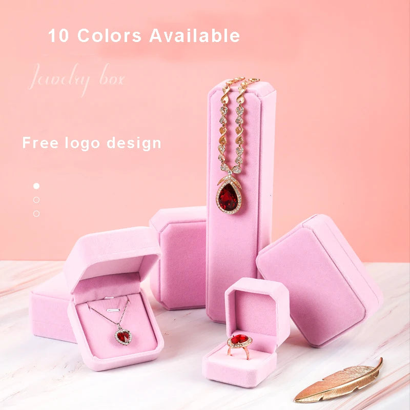 10 Colors Pink Velvet Jewelry Boxes for Ring Necklace Bracelet Pendant Bangles or Stud Earrings Packaging