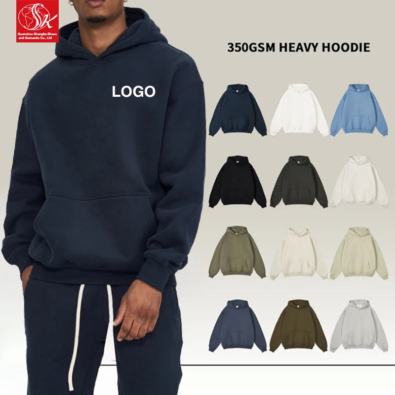 Men's 350G Knitted Fleece-Lined Hooded Pullover Winter Coat Trendy Print Pattern Solid Color XL Size for Cross-Border Sales