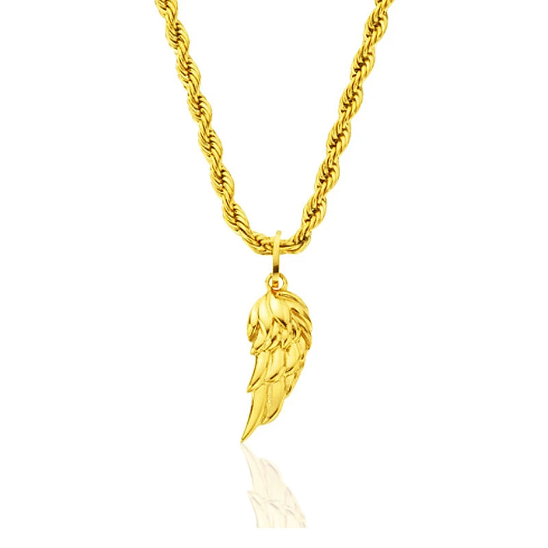 Hot Selling Angel Wing Pendant Stainless Steel 18k Gold Plated Feather Charm Hiphops Women Men Angel Wing Necklace