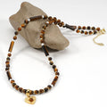 Natural Tiger Eye Stone Necklace for Women Men Heart Pendent Beaded Necklace Choker Healing Crystal Stone Bracelet Jewelry