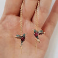 Fashion Design Gift Party Elegant New Women Jewelry Crystal Bird Long Tassel Hummingbird Stud Earrings Wedding