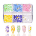 BIN 3D Flower 6 Girds Nail Gold Metal Beads Colorful Flower Charm Nail Art Decoration  Nail Jewelry Accessories