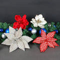 Christmas Poinsettia Decorations Glitter Poinsettia Flowers Christmas Tree Flowers Red Gold White Silver for Xmas Tree Ornaments