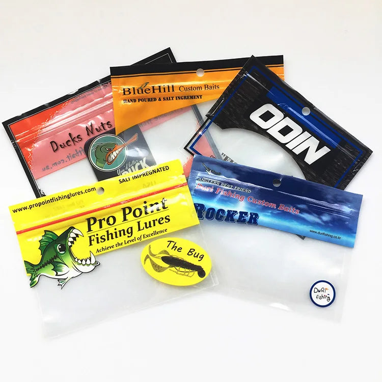 Zipper Zip Worm Fishing Lure Lobster Soft Plastic Packaging Custom Bait Bags