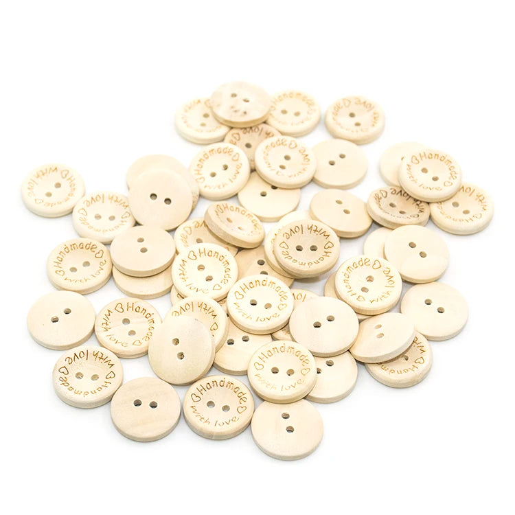 Factory Sale Good Quality Natural Color Round 15mm 20mm 25mm 2-Hole Custom Flatback Wood Buttons for DIY Sewing Craft