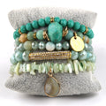 Fashion Women Jewelry Natural Stone Crystal Glass Acrylic Shell Bracelet Alloy Enamel Star Pendant 5PCS Boho Stack Bracelets Set