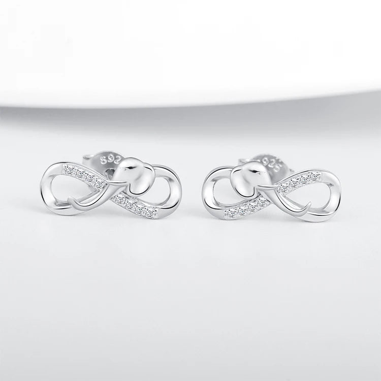Solid 925 Silver Elephant Infinity Symbol Jewelry Set-Zircon Infused Earrings Bracelet Necklace for Gifts and Engagements