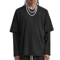 Unisex 2-In-1 Cotton T Shirt Custom Double Layer Blank Design Knitted Crew Neck Tee Long Sleeve T Shirt