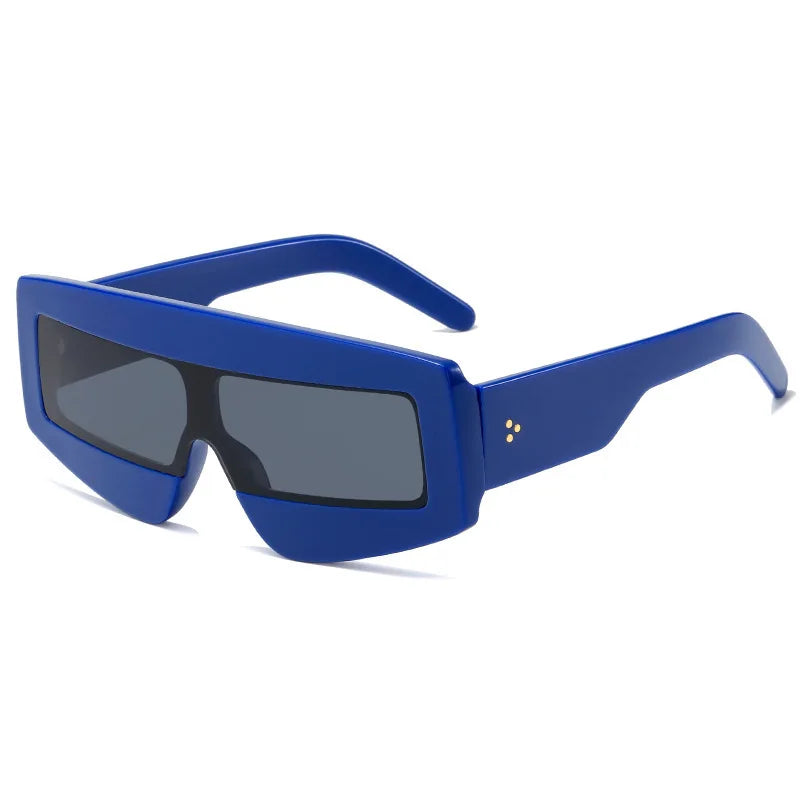 New 2022 Women Rectangle Lens Sunglasses Luxury Blue Red Sun Glasses UV400 Oversized Punk One Piece Shades