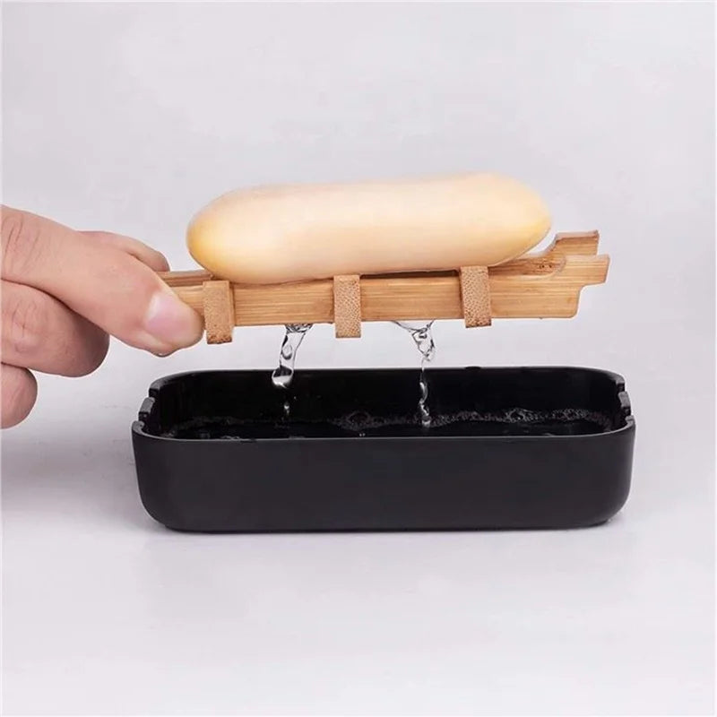 New Decorative Design Luxury Biodegradable Bamboo Wooden White bar Soap Dish Holder Draining Tray Box case for Bathroom