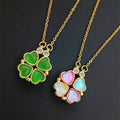 Creative Girl Heart Shaped Folding Four Leaf Clover Necklace Hot Sale Stainless Steel Necklace for Female