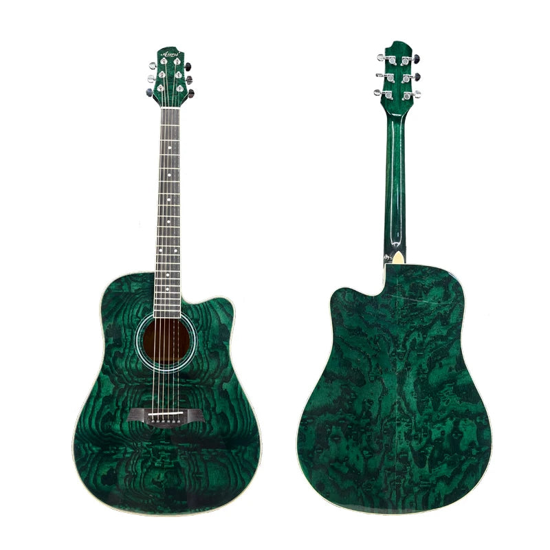 Aiersi Brand Made Green Colour 41 Inch Cutaway Green Ash Acoustic Guitar OEM ODM Good Quality Dreadnought String Instrument