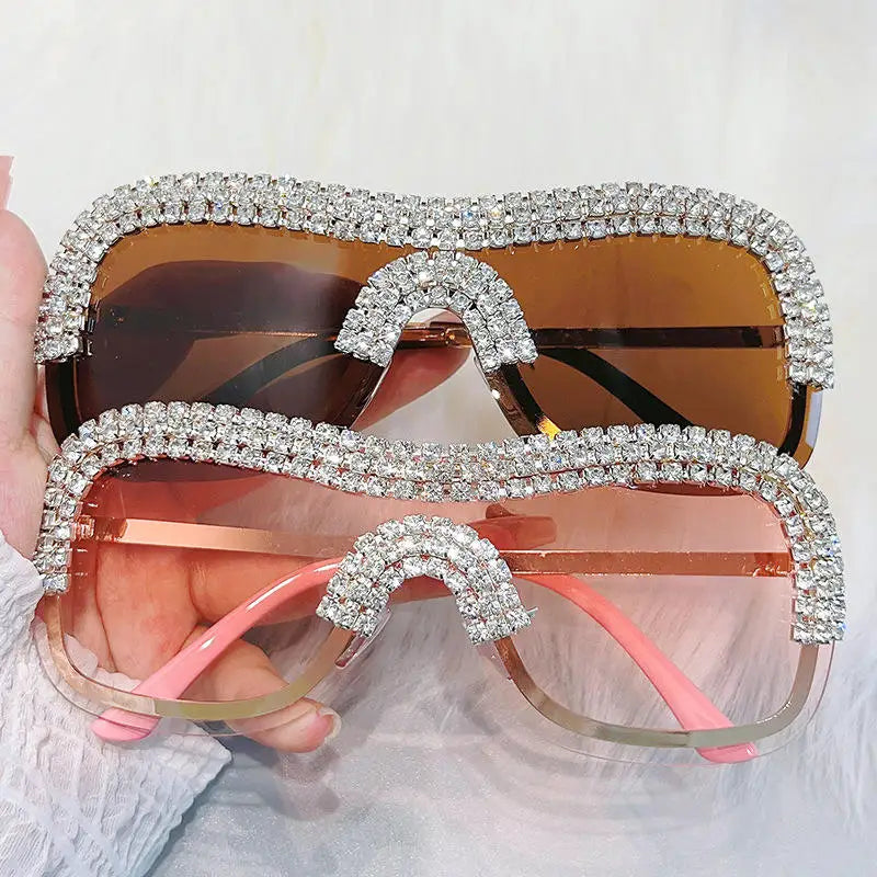 Oversized 2026 New Rhinestone Sunglasses Personality Rimless Cutting Edge Luxury Diamond Sunglasses Female