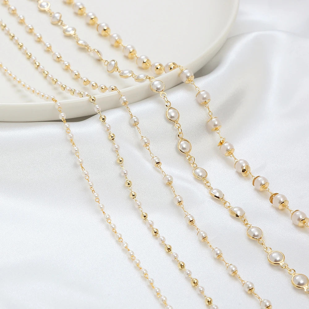 Necklace Findings Cuban Chain Brass 18K Plated Gold Pearl Chain Not Allergic Jewelry Making Custom Chains