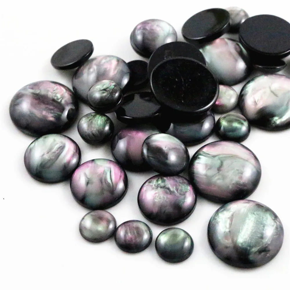 10-40pcs/lot 8mm 10mm 12mm 14mm 16mm 18mm 20mm Black Shell Color Flatback Resin Cabochons Cameo for DIY Jewelry Making Findings MegaBDM