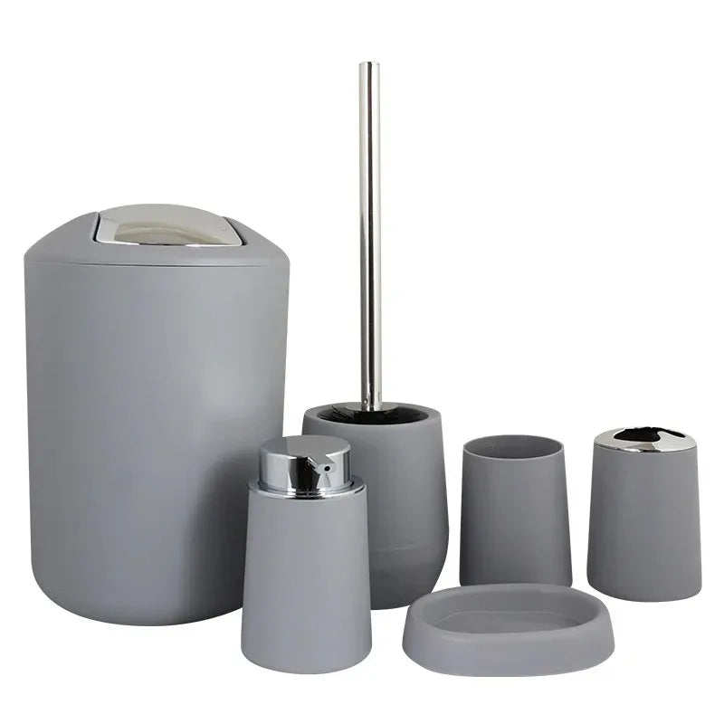 Bathroom Accessories 6-Piece Set White Eco-Friendly Trash Bin Soap Dispenser Soap Dish Toilet Brush Holder Toothbrush Holder