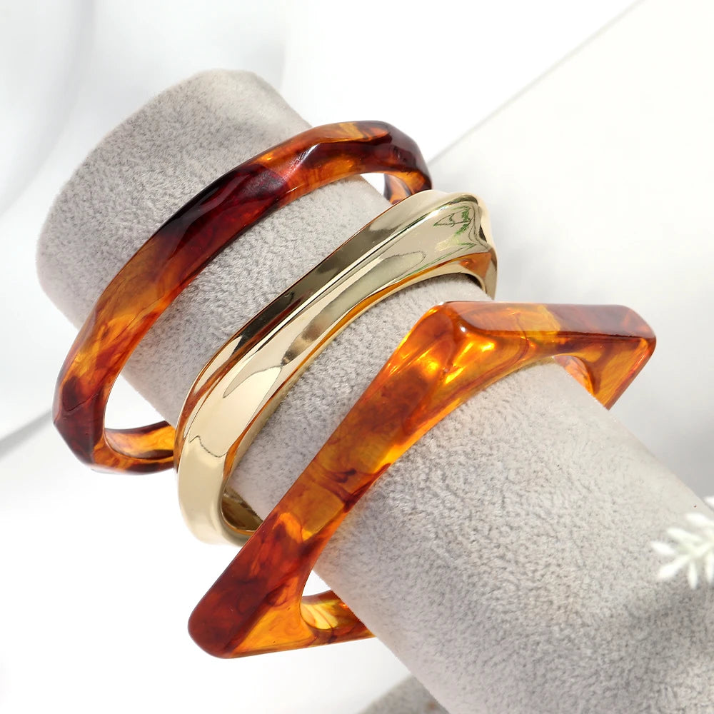 New Amber Jewelry Creative Geometric CCB Gold Eco-friendly Electroplated Open Bracelet square Folded Acrylic Bracelet Gift