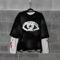 US Free Tax Heavyweight Cotton Applique Boxy Oversized T-Shirts Men Cropped Acid Wash Double Layer Long Sleeve T Shirt