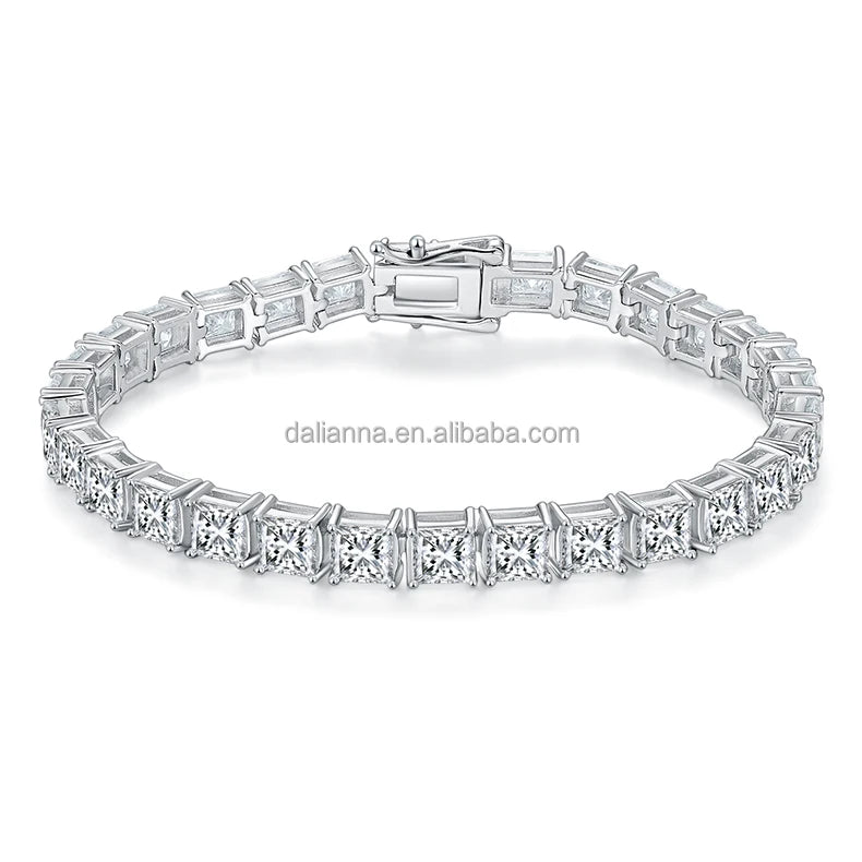 Fashion Hip Hop GRA Certified Moissanite Jewelry 925 Sterling Silver Tennis Link 4MM Princess Cut Moissanite Bracelet for Women