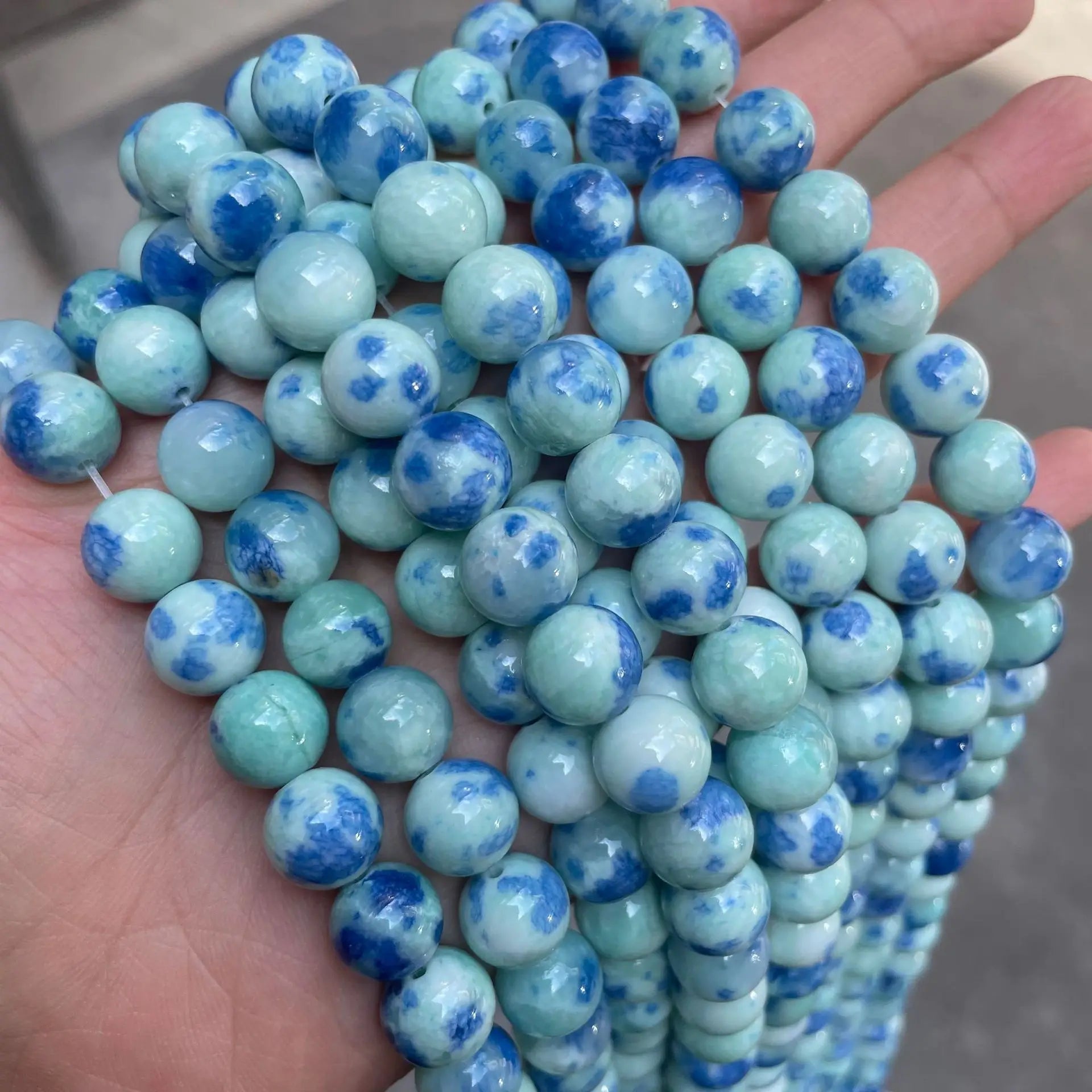 Man Made Blue Jade Loose Beads DIY Round Bead for Bracelet Jewelry Color Processed Jade Beads for Jewelry Making