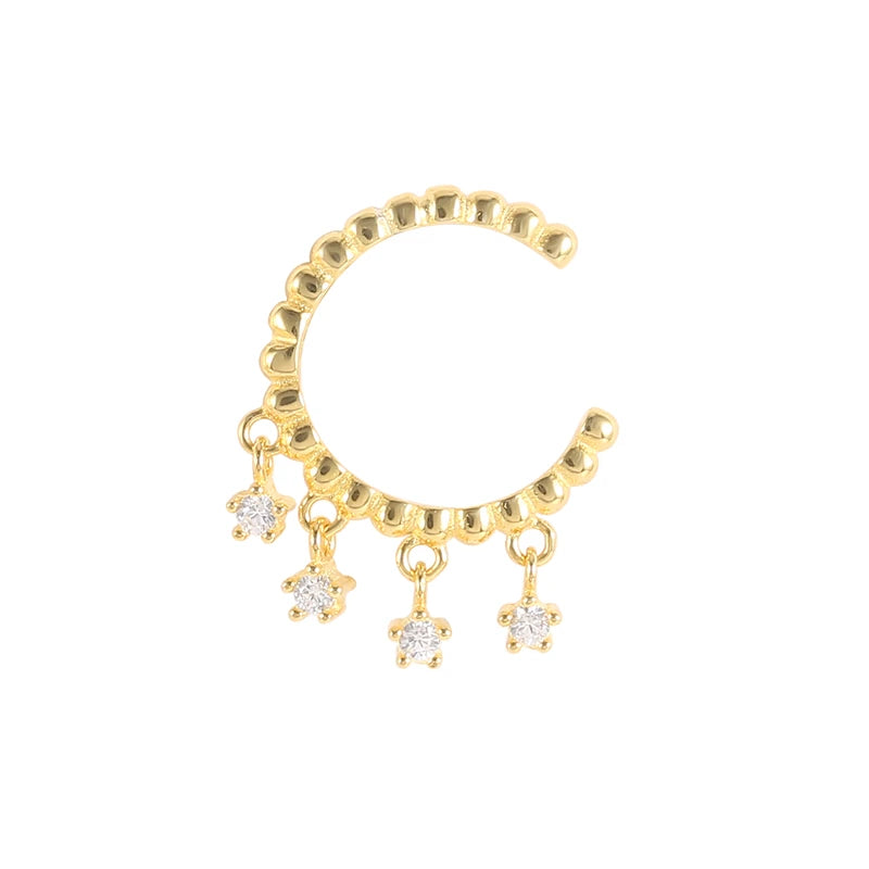 925 Silver Fashion Earring Jewelry C Shape 925 Sterling Silver Ear Cuff Earrings Star Zirconia Drop Gold Plated Clip on Earrings