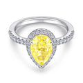 TL-535 Women Halo Ring Pear Lab Grown Yellow Gemstone Engagement Ring 925 Sterling Silver Platinum Plated Zircon Ring
