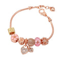 Rose Gold Cubic Zirconia Heart Drop Charm Bracelet Pink Rhinestone Crystal Flower Charm Bracelet