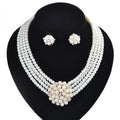 Silver Metal Flower Pearl Jewelry Set Elegant Gift Silver Necklace Pearl Earring Fashion Bridal Jewelry Set for Wedding